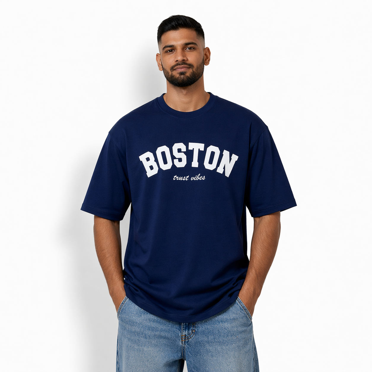 Boston Graphic Oversized T-Shirt – Navy | Premium Cotton | S–XL