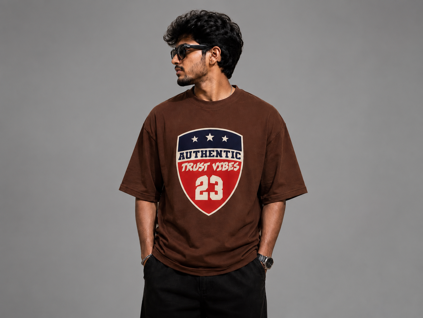 Authentic Trust Vibes 23 Oversized T-Shirt – Brown
