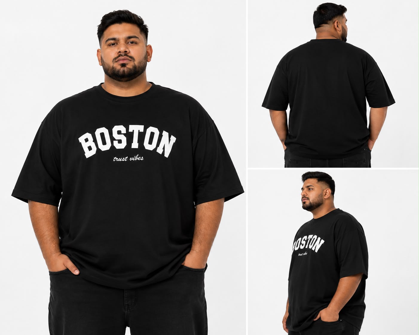 TRUST VIBES Boston Heavy Cotton Oversized T-Shirt – Black (2XL–5XL)