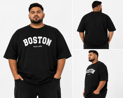 TRUST VIBES Boston Heavy Cotton Oversized T-Shirt – Black (2XL–5XL)