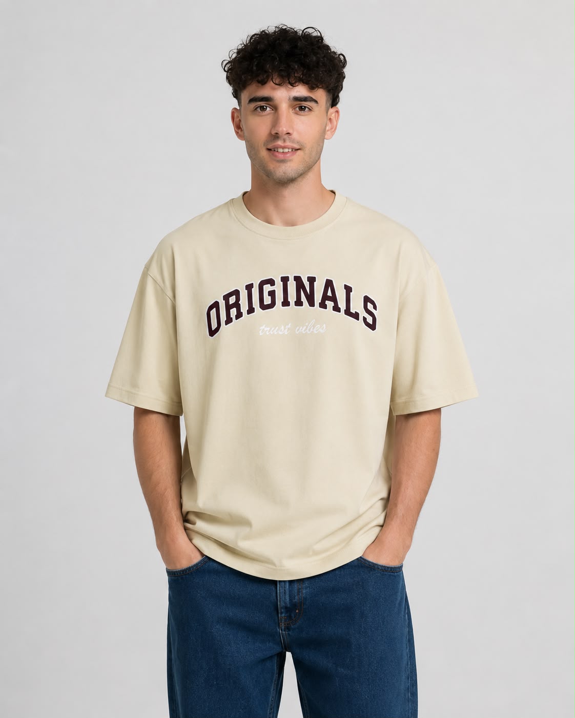 TRUST VIBES Premium Oversized T-Shirt-Cream