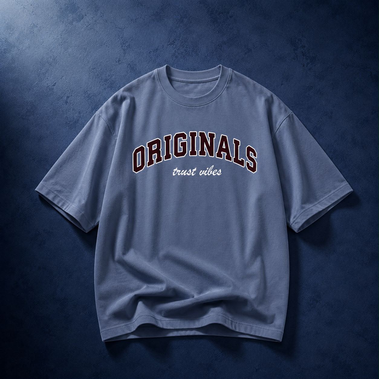 TRUST VIBES Premium Oversized T-Shirt – Originals Edition – Steel Blue