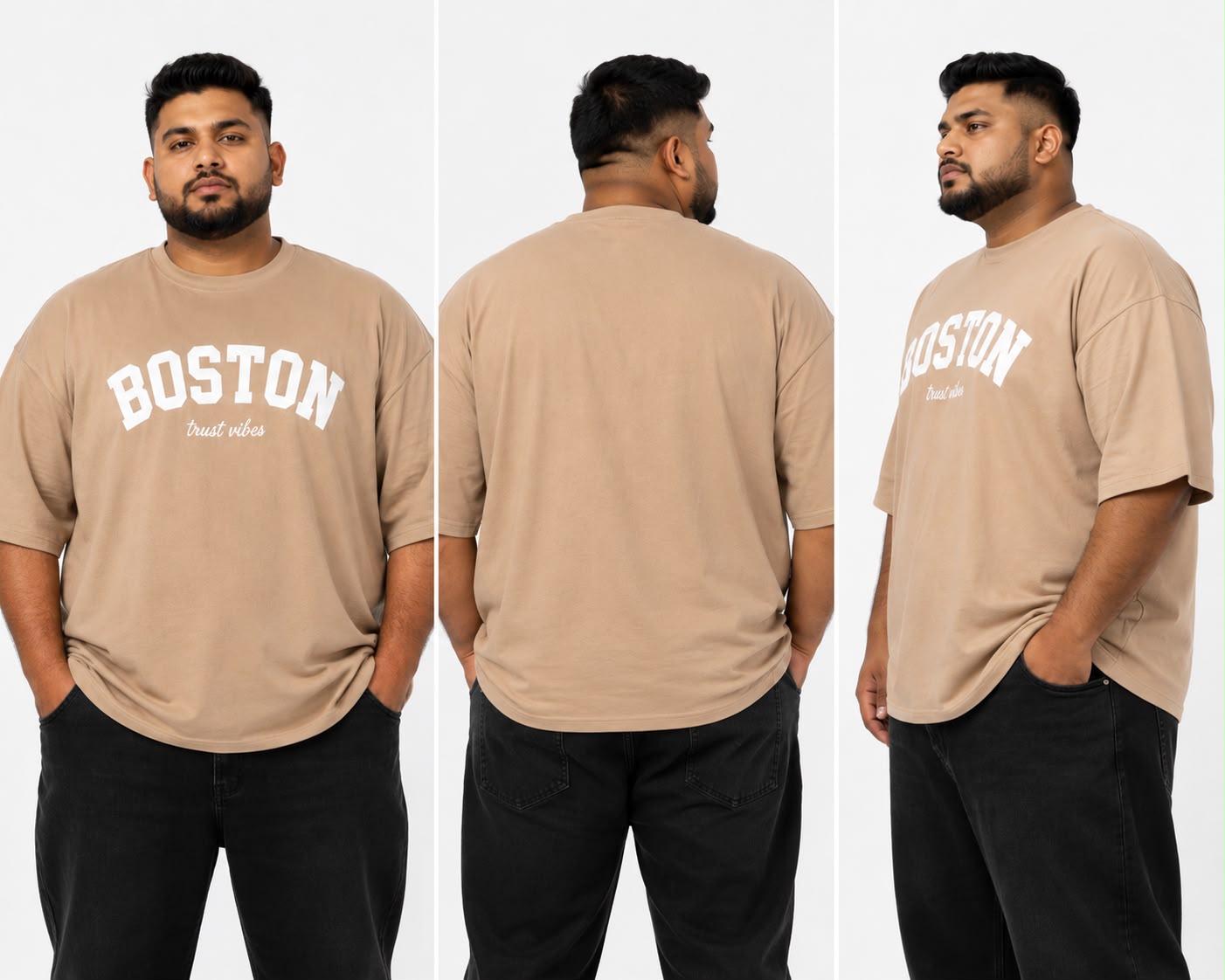 TRUST VIBES Boston Heavy Cotton Oversized T-Shirt – Beige (2XL–5XL)