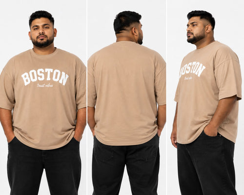 TRUST VIBES Boston Heavy Cotton Oversized T-Shirt – Beige (2XL–5XL)