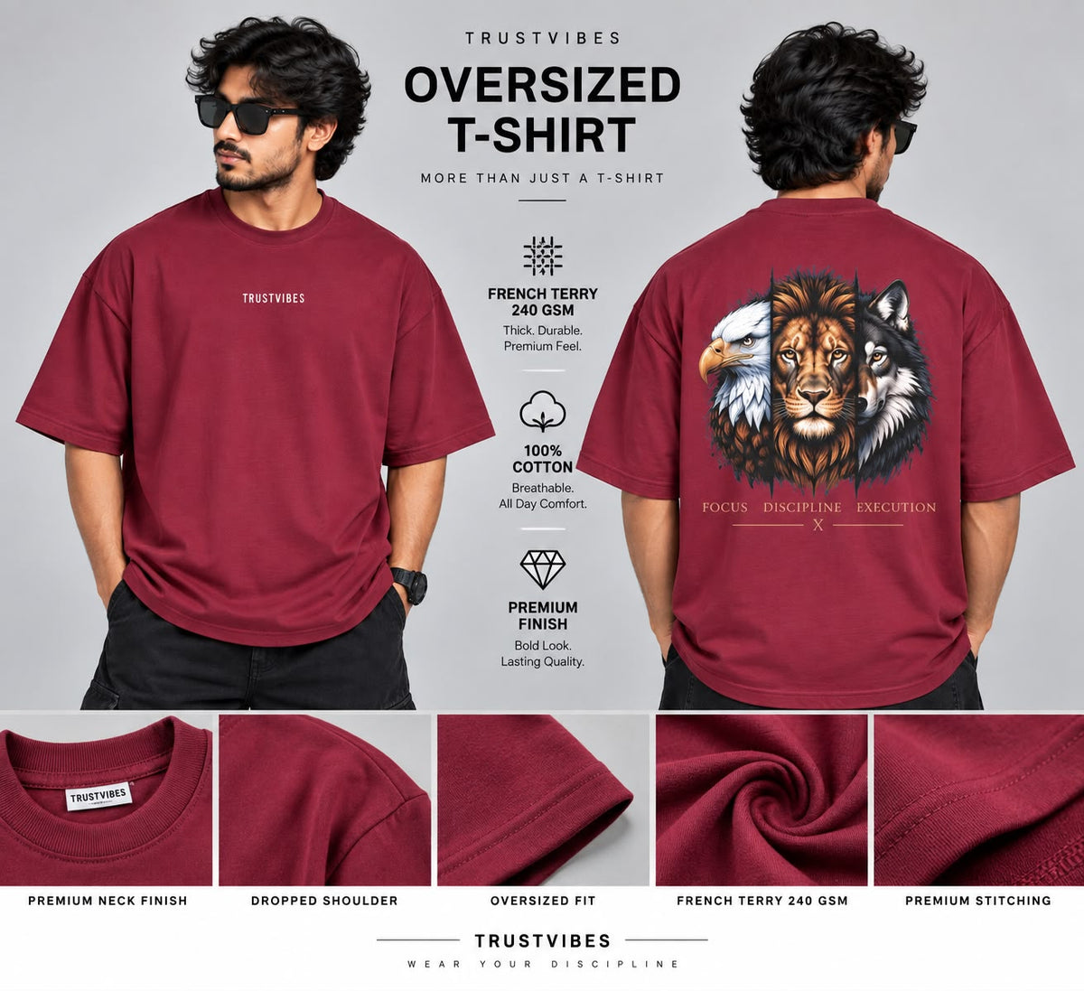TRUSTVIBES — Focus Discipline Execution Oversized T-Shirt
