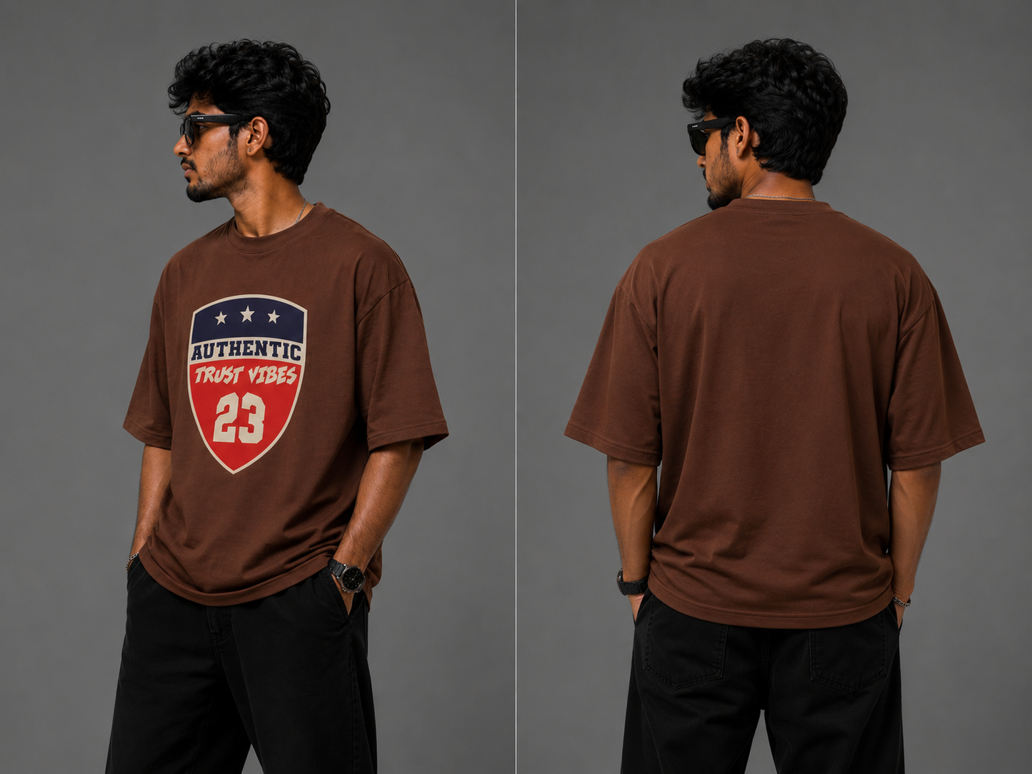 Authentic Trust Vibes 23 Oversized T-Shirt – Brown