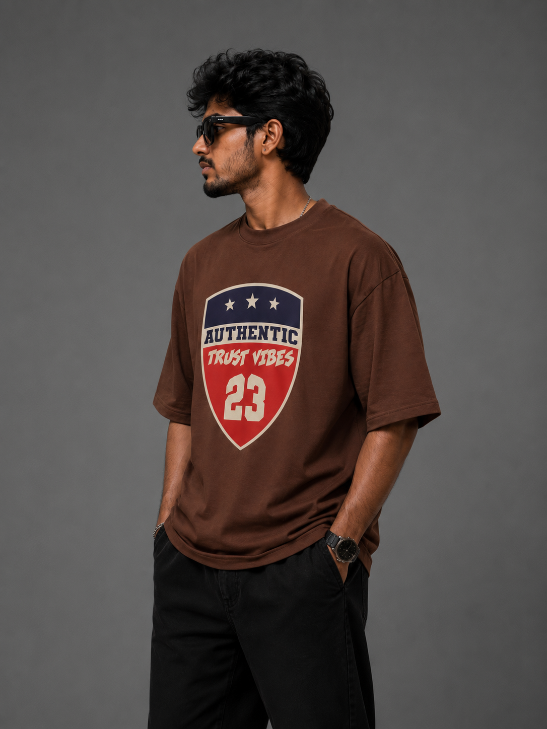 Authentic Trust Vibes 23 Oversized T-Shirt – Brown