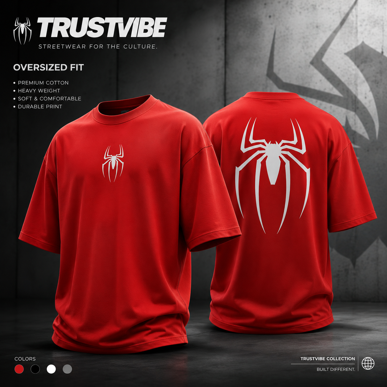Spider Inspired Oversized T-Shirt – Red | Front & Back Print