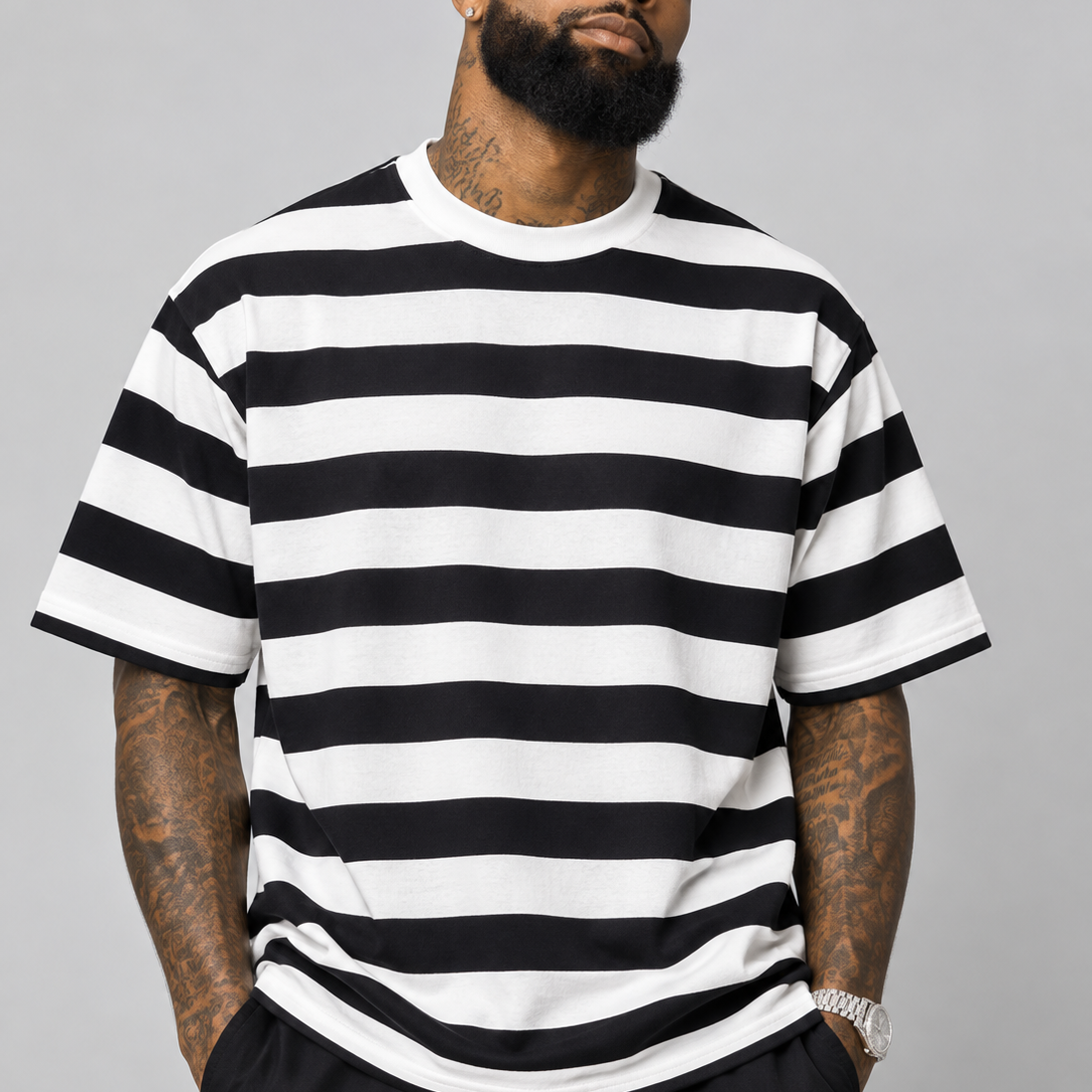 Black & White Striped Oversized T-Shirt